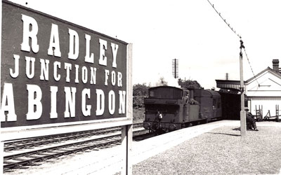 Radley nameboard and Abingdon train